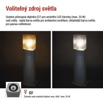 Zahradní sloupkové svítidlo LANA, 15,3 x 13,3 x 45 cm, 1 x E27, 25 W