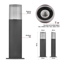 Zahradní sloupkové svítidlo LANA, 15,3 x 13,3 x 45 cm, 1 x E27, 25 W