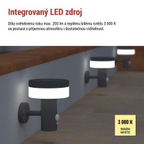 LED zahradní solární nástěnné svítidlo TERION, čidlo soumraku, 12,5 x 14,7 x 14,6 cm
