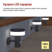 Vrtna LED stenska svetilka TERION s PIR senzorjem, 12,5 x 14,7 x 14,6 cm