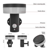 Vrtna LED stenska svetilka TERION s PIR senzorjem, 12,5 x 14,7 x 14,6 cm