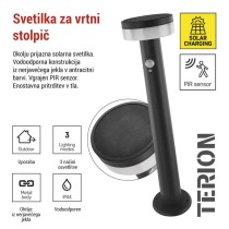 Vrtna LED stoječa svetilka TERION s PIR senzorjem, 12,5 x 12,5 x 50 cm