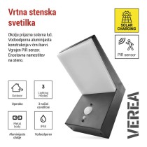 Vrtna LED stenska svetilka VEREA s PIR senzorjem, 10,7 x 15,4 x 13 cm