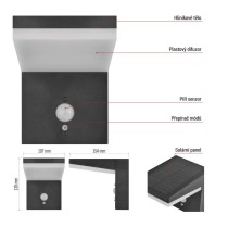 LED zahradní solární nástěnné svítidlo VEREA, čidlo soumraku, 10,7 x 15,4 x 13 cm