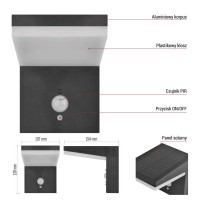 Lampa LED naścienna Garden VEREA solarna, ciepła biel, max 460 lm, IP44, PIR