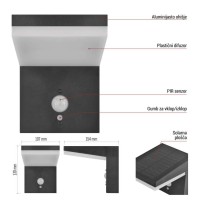 Vrtna LED stenska svetilka VEREA s PIR senzorjem, 10,7 x 15,4 x 13 cm