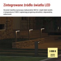 Słupek oświetleniowy LED Garden VEREA solarna, ciepła biel, max 460 lm, IP44, PIR