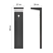 LED zahradní solární sloupkové svítidlo VEREA, čidlo soumraku, 10,7 x 15,4 x 50 cm