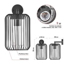 Lampa naścienna Garden SALVIA 28,5cm, na żarówkę E27 max 15W, IP44