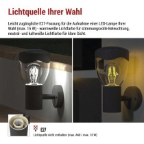 Garten-Wandleuchte ARTEO, 16,4 x 12 x 23 cm, 1 x E27, 15 W