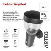 Kerti fali lámpa ARTEO szürkületérzékelővel, 16,4 x 12 x 29,5 cm, 1 x E27, 15 W