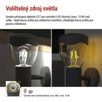 Zahradní nástěnné svítidlo ARTEO, čidlo soumraku, 16,4 x 12 x 29,5 cm, 1 x E27, 15 W