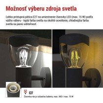 Záhradné nástenné svietidlo ARTEO, senzor súmraku, 16,4 x 12 x 29,5 cm, 1 x E27, 15 W