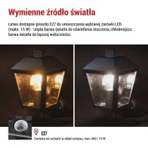 Lampa naścienna Garden ADENIA 28cm, na żarówkę E27 max 15W, IP44