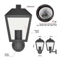 Záhradné nástenné svietidlo ADENIA, 19,8 x 15 x 27,8 cm, 1 x E27, 15 W