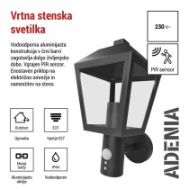 Vrtna stenska svetilka ADENIA s PIR senzorjem, 19,8 x 15 x 29,8 cm, 1 x E27, 15 W