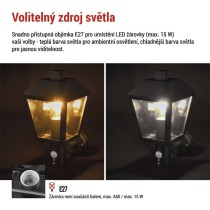 Zahradní nástěnné svítidlo ADENIA, čidlo soumraku, 19,8 x 15 x 29,8 cm, 1 x E27, 15 W