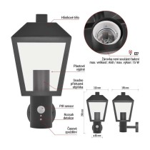 Zahradní nástěnné svítidlo ADENIA, čidlo soumraku, 19,8 x 15 x 29,8 cm, 1 x E27, 15 W