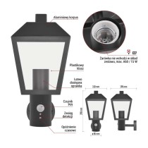 Lampa naścienna Garden ADENIA 30cm, na żarówkę E27 max 15W, IP44, PIR
