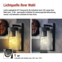 Garten-Wandleuchte ZALA,  12,8 × 8,0 × 23,0 cm, 1 × E27, 15 W