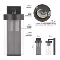 Lampa naścienna Garden ZALA 23cm, na żarówkę E27 max 15W, IP44