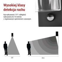 Lampa naścienna Garden ZALA 28cm, na żarówkę E27 max 15W, IP44, PIR