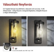Kerti fali lámpa ZALA szürkületérzékelővel, 12,8 x 8 x 28 cm, 1 x E27, 15 W