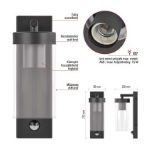 Kerti fali lámpa ZALA szürkületérzékelővel, 12,8 x 8 x 28 cm, 1 x E27, 15 W