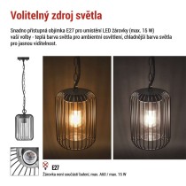 Zahradní závěsné svítidlo SALVIA, 16 x 16 x 76 cm, 1 x E27, 15 W