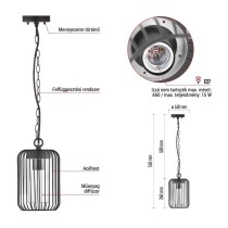 Kerti függőlámpa SALVIA, 16 x 16 x 76 cm, 1 x E27, 15 W