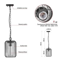 Zahradné závesné svietidlo SALVIA, 16 x 16 x 76 cm, 1 x E27, 15 W