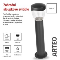 Zahradní sloupkové svítidlo ARTEO, 12 x 12 x 50 cm, 1 x E27, 15 W