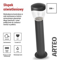 Słupek oświetleniowy Garden ARTEO 50 cm, na żarówkę E27 max 15W, IP44