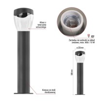 Słupek oświetleniowy Garden ARTEO 50 cm, na żarówkę E27 max 15W, IP44