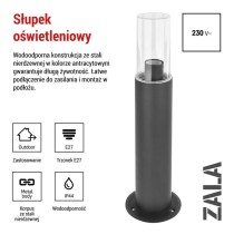 Słupek oświetleniowy Garden ZALA 50cm, na żarówkę E27 max 15W, IP44