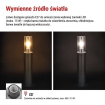 Słupek oświetleniowy Garden ZALA 50cm, na żarówkę E27 max 15W, IP44