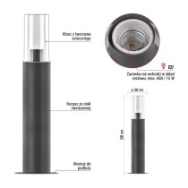 Słupek oświetleniowy Garden ZALA 50cm, na żarówkę E27 max 15W, IP44
