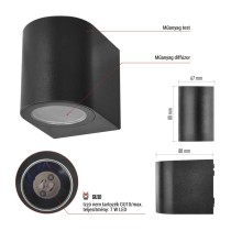 Kerti fali lámpa OCULUS, 8,8 x 6,7 x 8 cm, 1 x GU10, 1× 7W