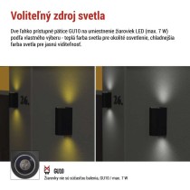 Záhradné nástenné svietidlo OCULUS, 8,8 x 6,7 x 15,3 cm, 2 x GU10, 2× 7W