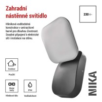 LED zahradní nástěnné svítidlo NIKA, 12 x 12 x 20 cm, 12,5 W, teplá bílá