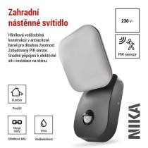 LED zahradní nástěnné svítidlo NIKA, čidlo soumraku, 12 x 12 x 20 cm, 12,8 W, teplá bílá