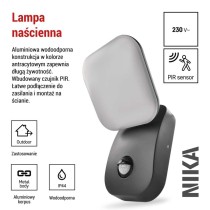 Lampa naścienna LED Garden NIKA, 20cm, ciepła biel, 12,8W, 900lm, IP44, PIR