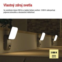 LED záhradné nástenné svietidlo NIKA, senzor súmraku, 12 x 12 x 20 cm, 12,8 W, teplá biela
