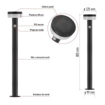 LED zahradní solární sloupkové svítidlo TERION, čidlo soumraku, 12,5 x 12,5 x 80 cm