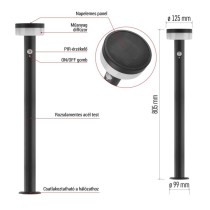 LED napelemes kerti oszloplámpa TERION szürkületérzékelővel, 12,5 x 12,5 x 80 cm