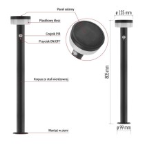 Lampa LED Garden TERION solarna 80 cm, ciepła biel, max 200 lm, IP44, PIR