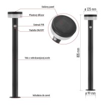 LED záhradné solárne stĺpikové svietidlo TERION, senzor súmraku, 12,5 x 12,5 x 80 cm