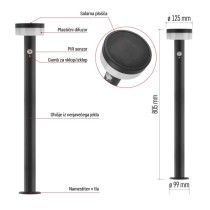 Vrtna LED stoječa svetilka TERION s PIR senzorjem, 12,5 x 12,5 x 80 cm