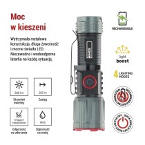 Latarka metalowa LED 300 lm, 700 mAh, ładowalna