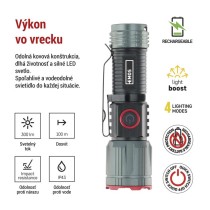 LED nabíjacie kovové svietidlo 300 lm, 700 mAh